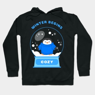 Winter Begins Cozy Penguin (Blue) Hoodie